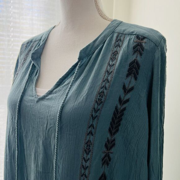 Jessica Simpson Blue Embroidered Boho Hippie Flowy Soft Comfy Dress - Large - Picture 6 of 9